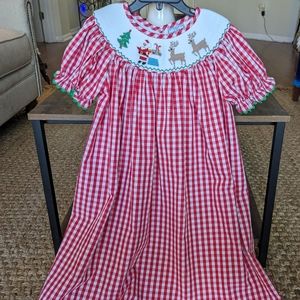 Three Sisters Smocked Christmas Bishop Dress